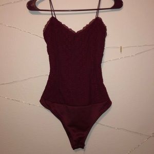 Sexy lace burgundy bodysuit